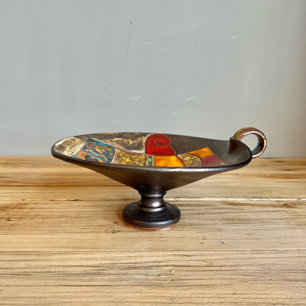Danko Made In Bulgaria Ceramic Multicolor Abstract Decorative Pedestal Bowl